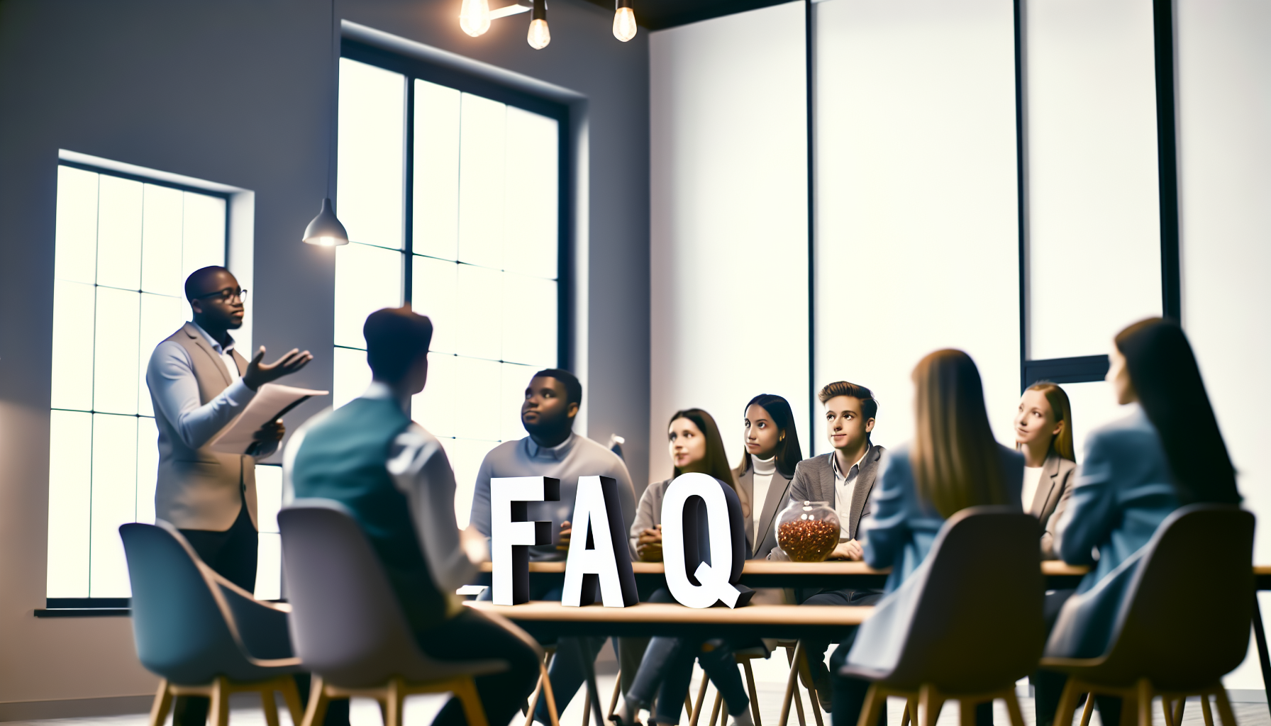 FAQに関連する画像、人々が質問して回答するシーン