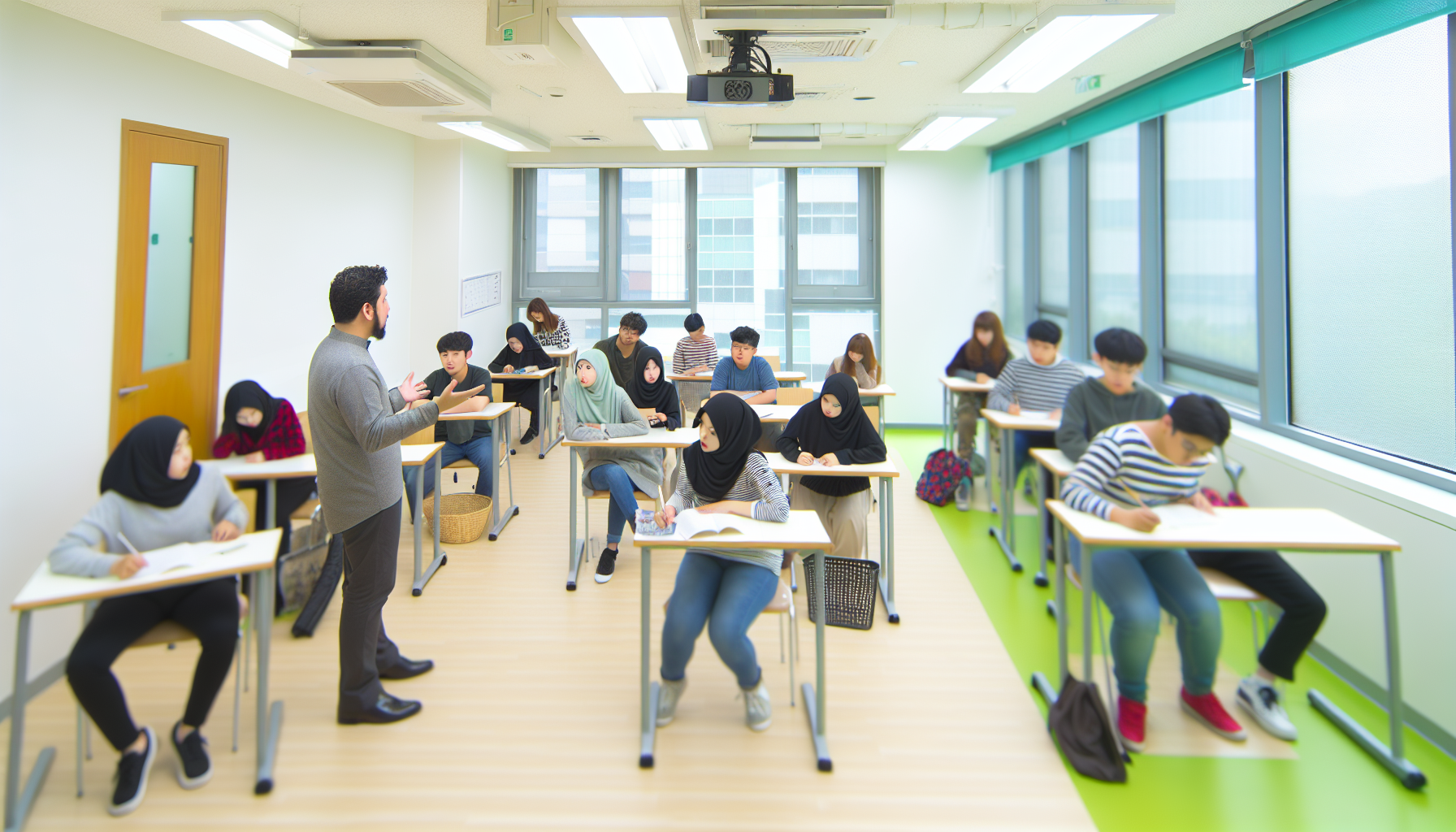 老師與學生進行課堂排練的樣子