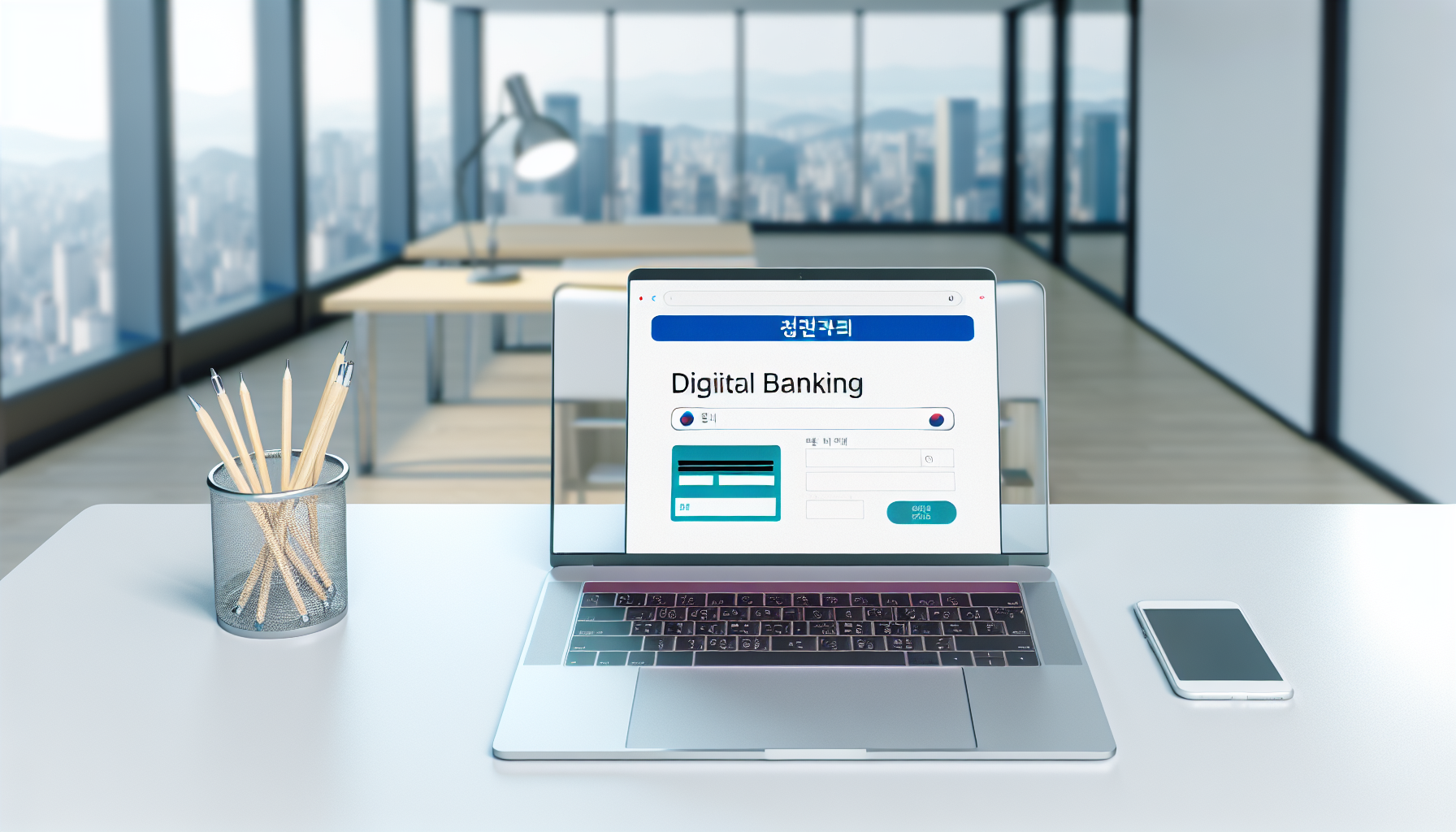 韓国銀行口座とオンラインバンキングを示す画像