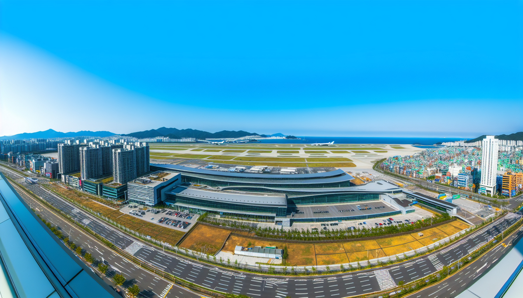 仁川空港と釜山の市街地の景色