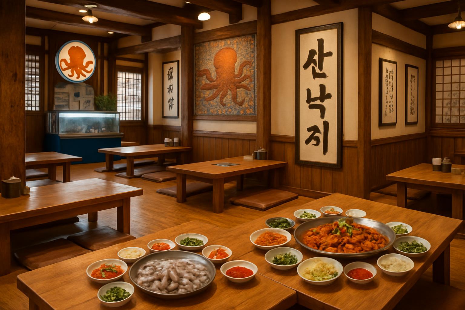 서울의 유명한 산낙지 전문 식당 내부
