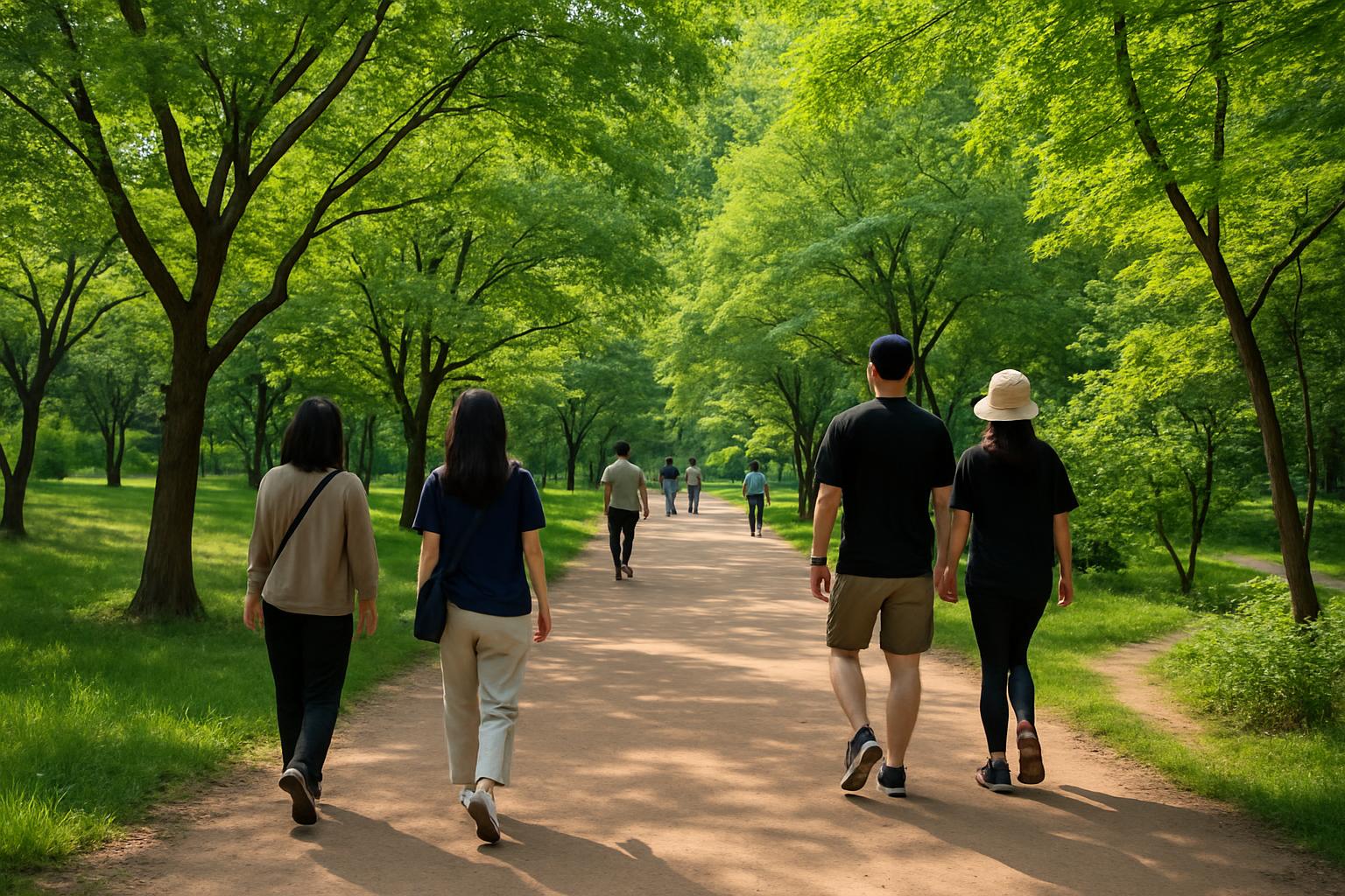 서울숲 공원에서 산책하는 사람들