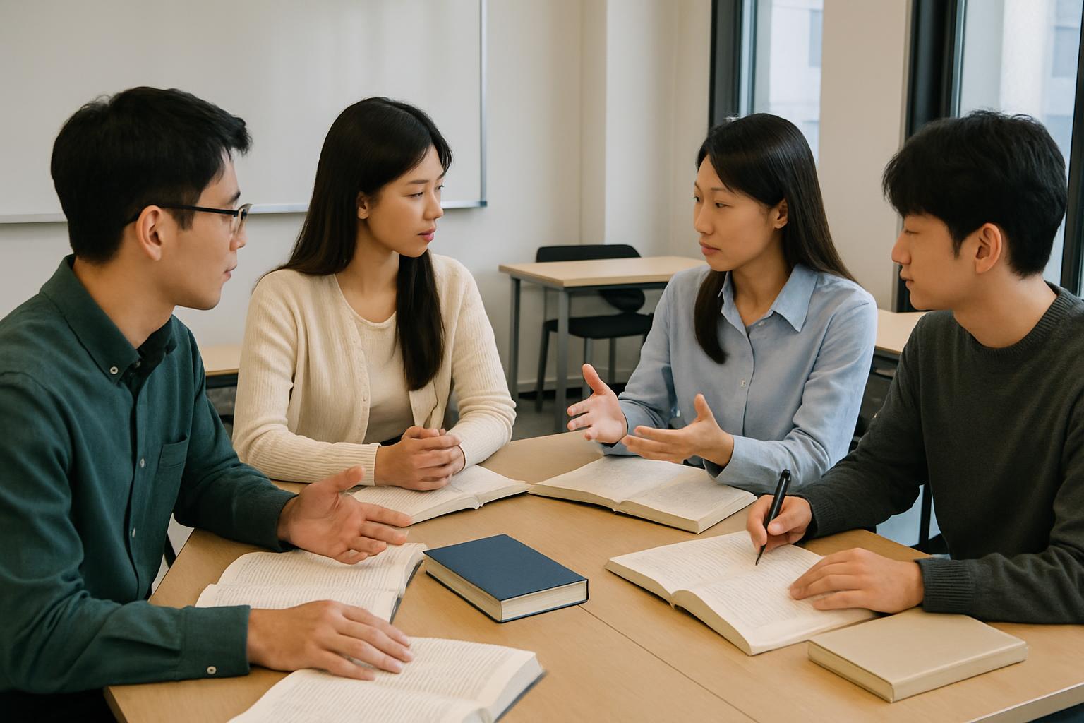 韓国語スタディグループで討論するシーン