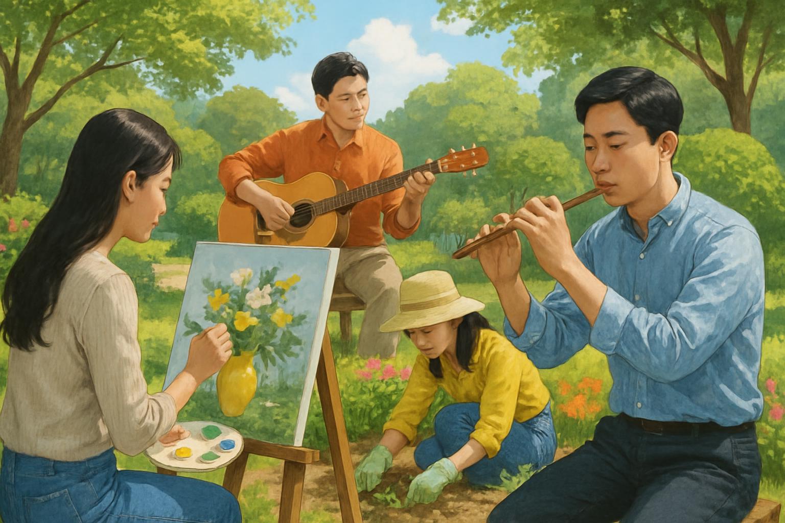 在韩国享受爱好活动的人们