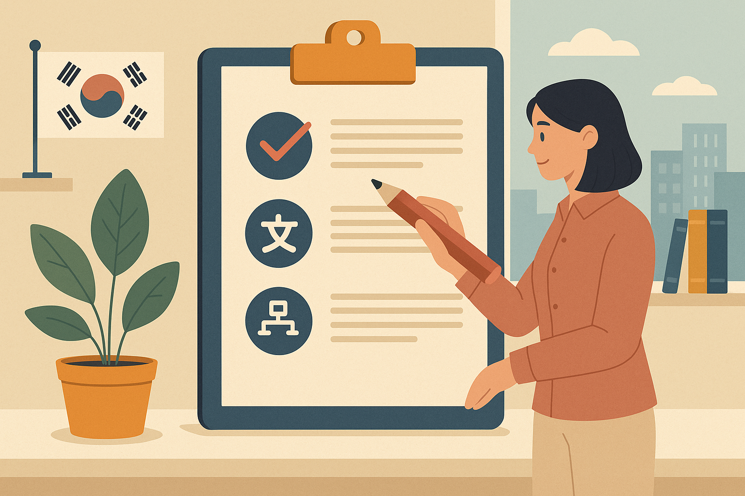 A checklist with grammar, vocabulary, and structure highlighted