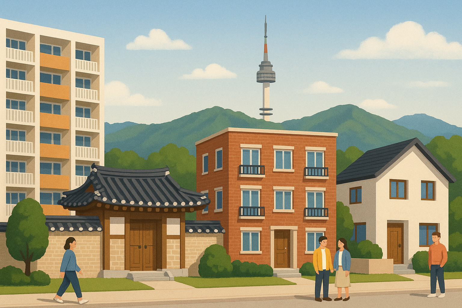 서울의 다양한 주거 옵션을 보여주는 장면